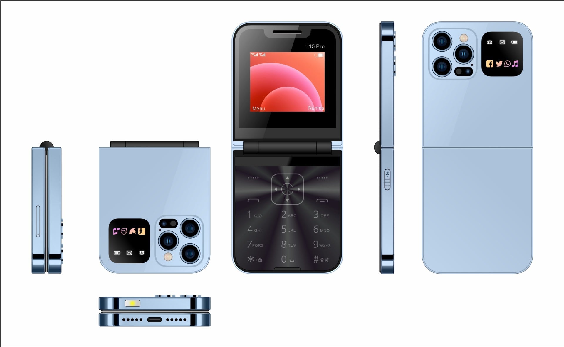 i15 pro Dual SIM Mobile Non-Smartphone Flip Phone with Buttons for Seniors2G Mobile Phone
