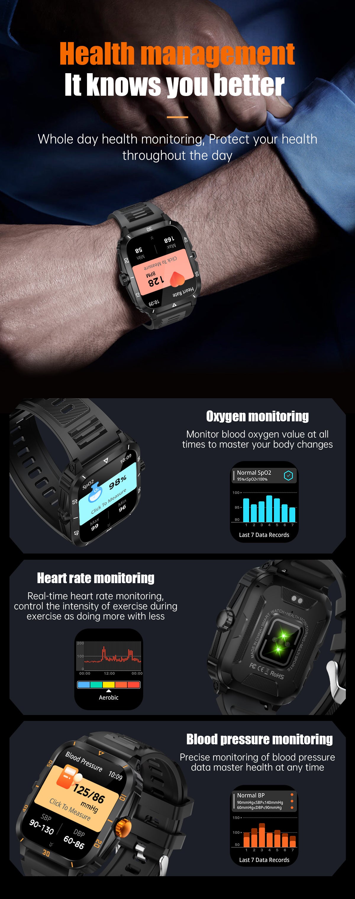 KT71Smart Watch Bluetooth Call True Heart Rate Step Sleep Monitoring3ATM Deep Waterproof Sports Tri-Proof