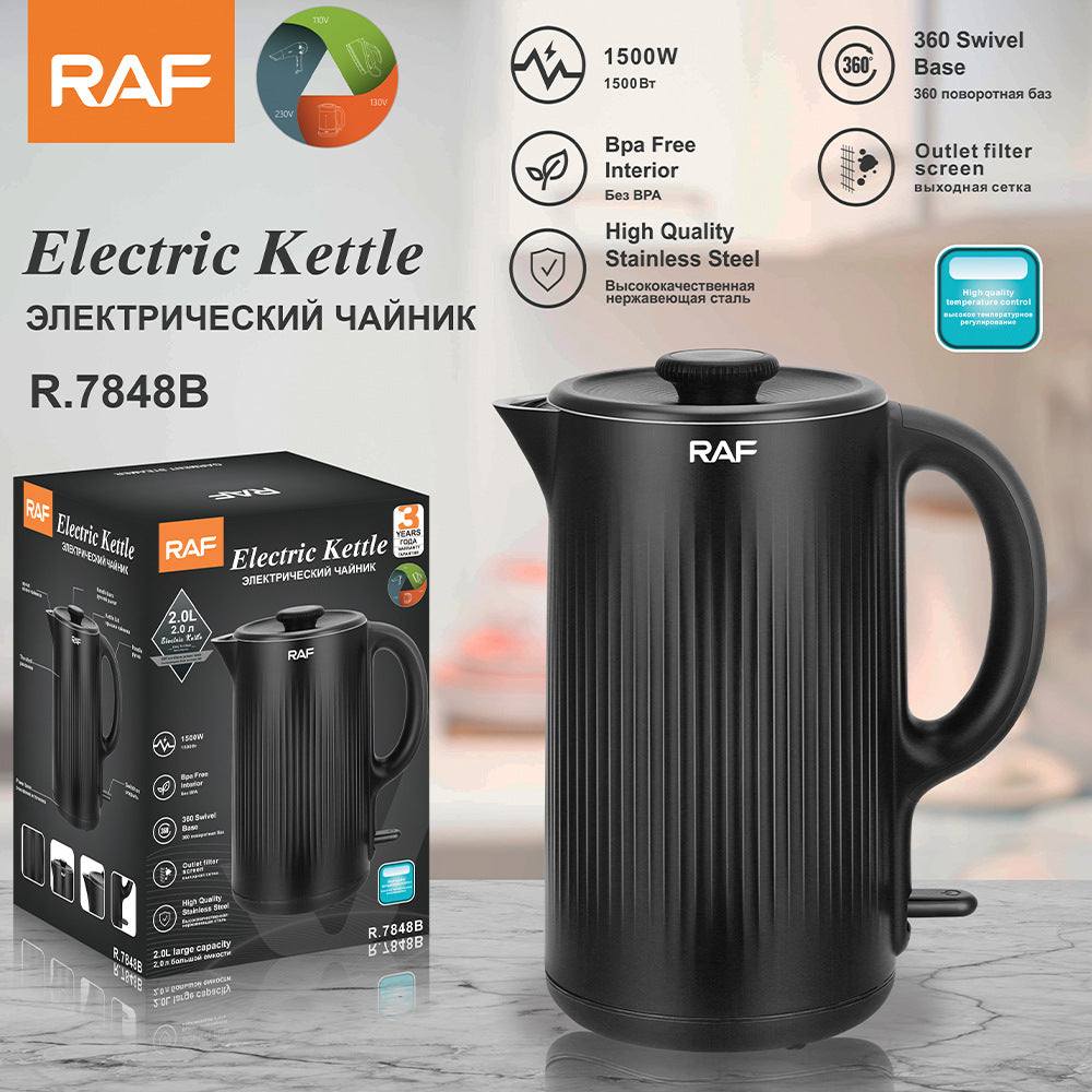 RAF European Standard Electric Kettle Household Food Grade304Seamless Stainless Steel Anti-Dry Boiling Kettle2L