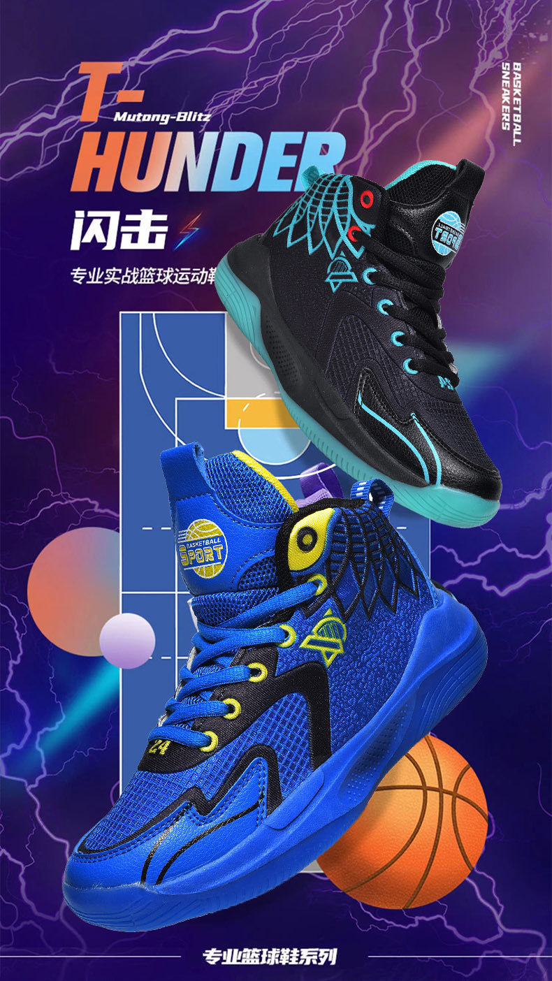 Children's Shoes Breathable Mesh Water-Resistant Sports Shoes for Teenagers Wear-Resistant Shock-Absorbing Non-Slip Professional Training Basketball Shoes