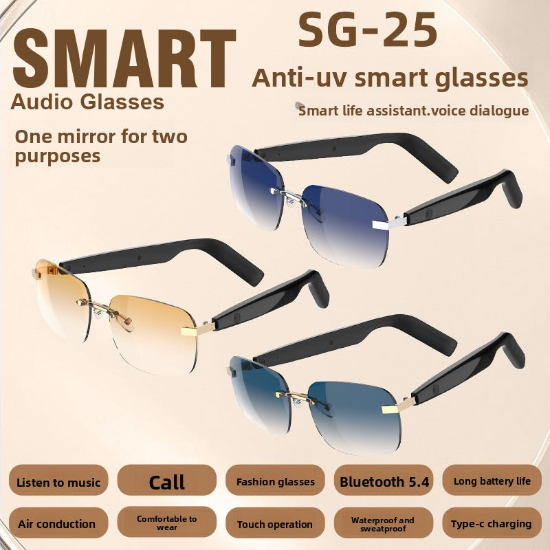 New Fashion Black Technology Smart Bluetooth Glasses UV Protection Call Photo Sunglasses Wireless Headphones Frameless