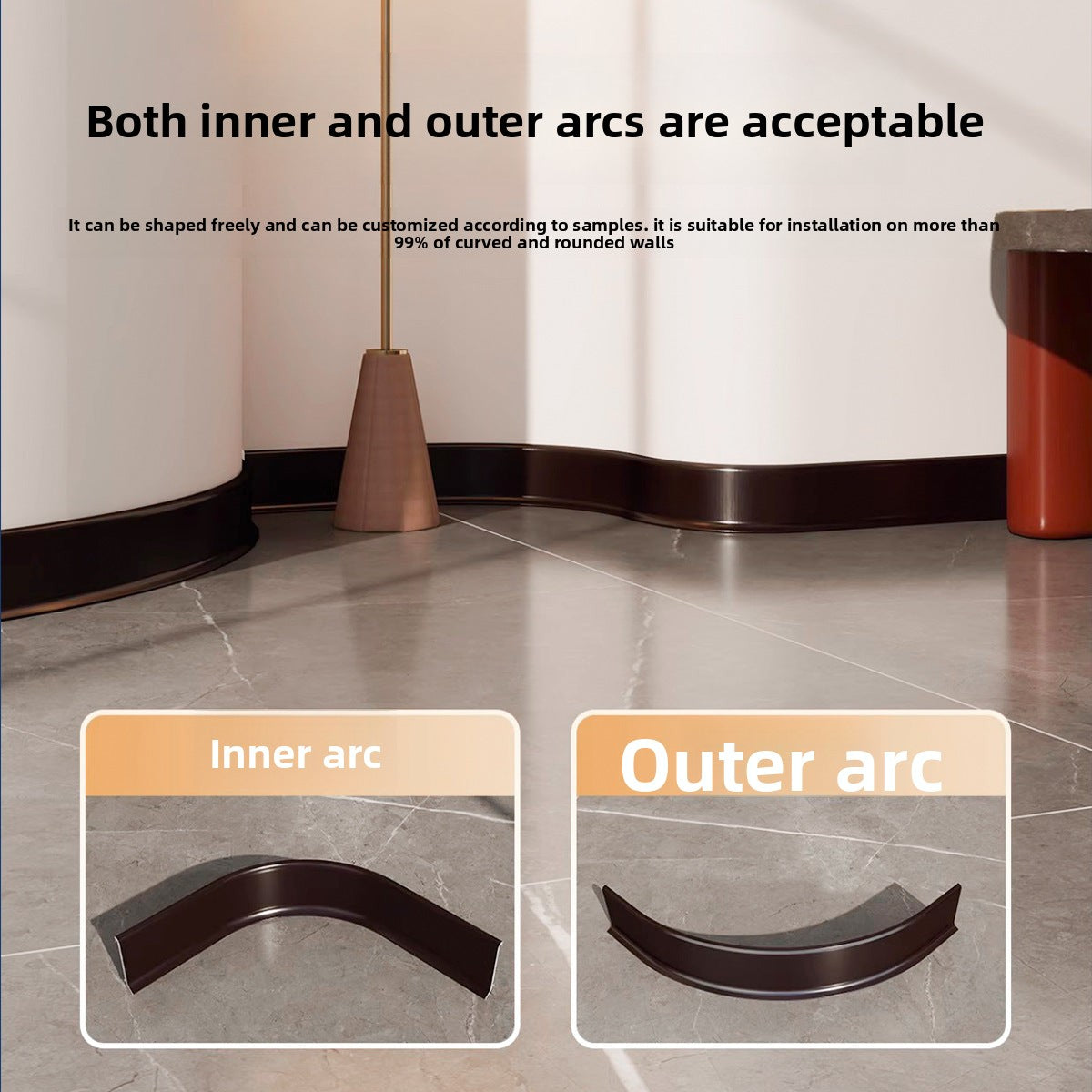 Thickened aluminum alloy skirting board, snap-on metal baseboard, self-adhesive, seamless, stainless steel skirting board for home use