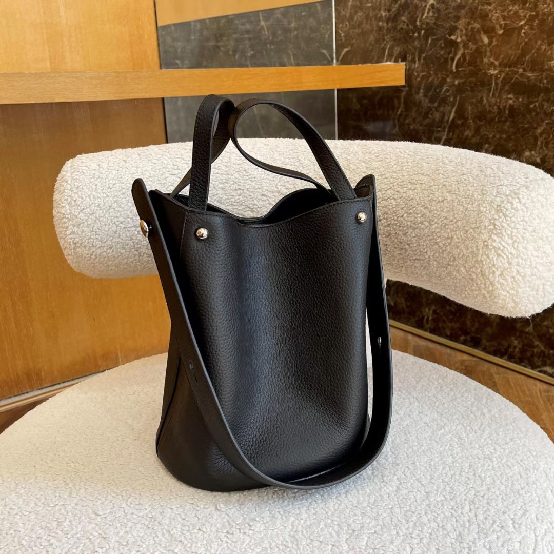 Guangzhou Genuine Leather Women's Bag Large Capacity Tote Bag Top Layer Cowhide Bucket Bag Handheld Shoulder Crossbody Bag Trendy