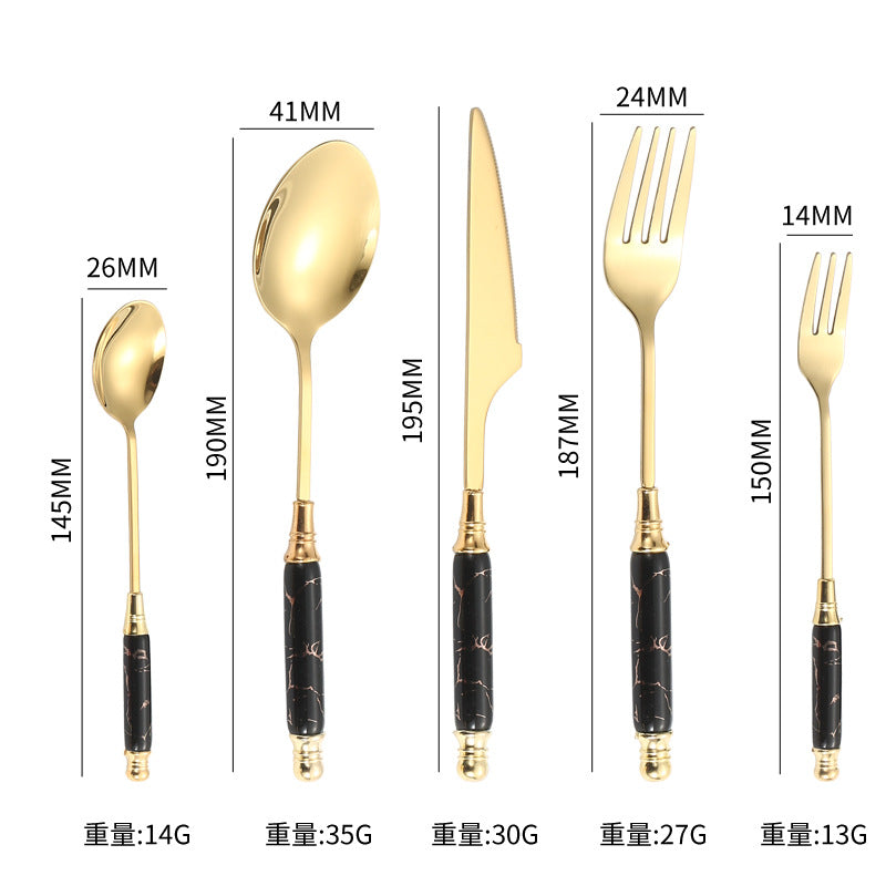 Stainless Steel Cutlery Restaurant Western Steak Knife Fork Imitation Marble Pattern Ceramic Handle Knife Fork Spoon Tea Spoon Tea Fork Set