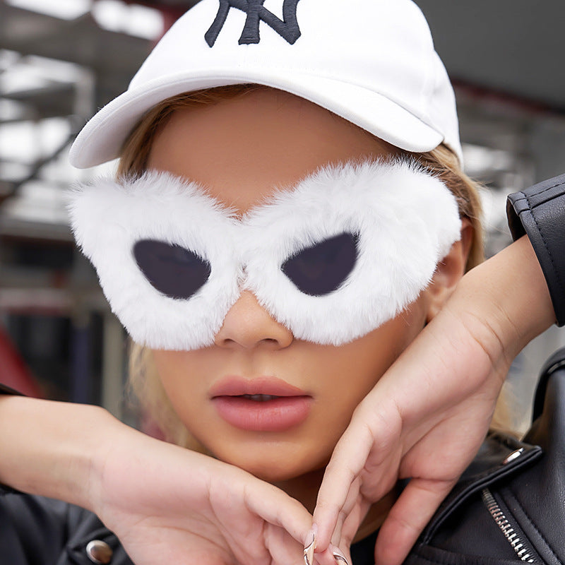 Puppy Style Plush Winter Sunglasses for Women Fashion Cat Eye Sunglasses European and American Style Sunglasses