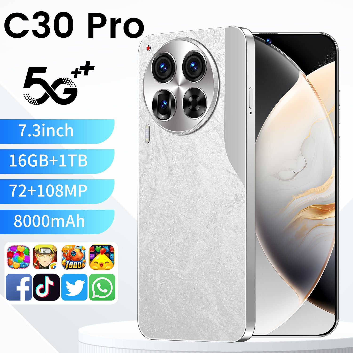 New model exclusive C30 Pro Original Smart5G Extra-large Screen Mobile Phone16+1T Overseas Version Direct Source Sale