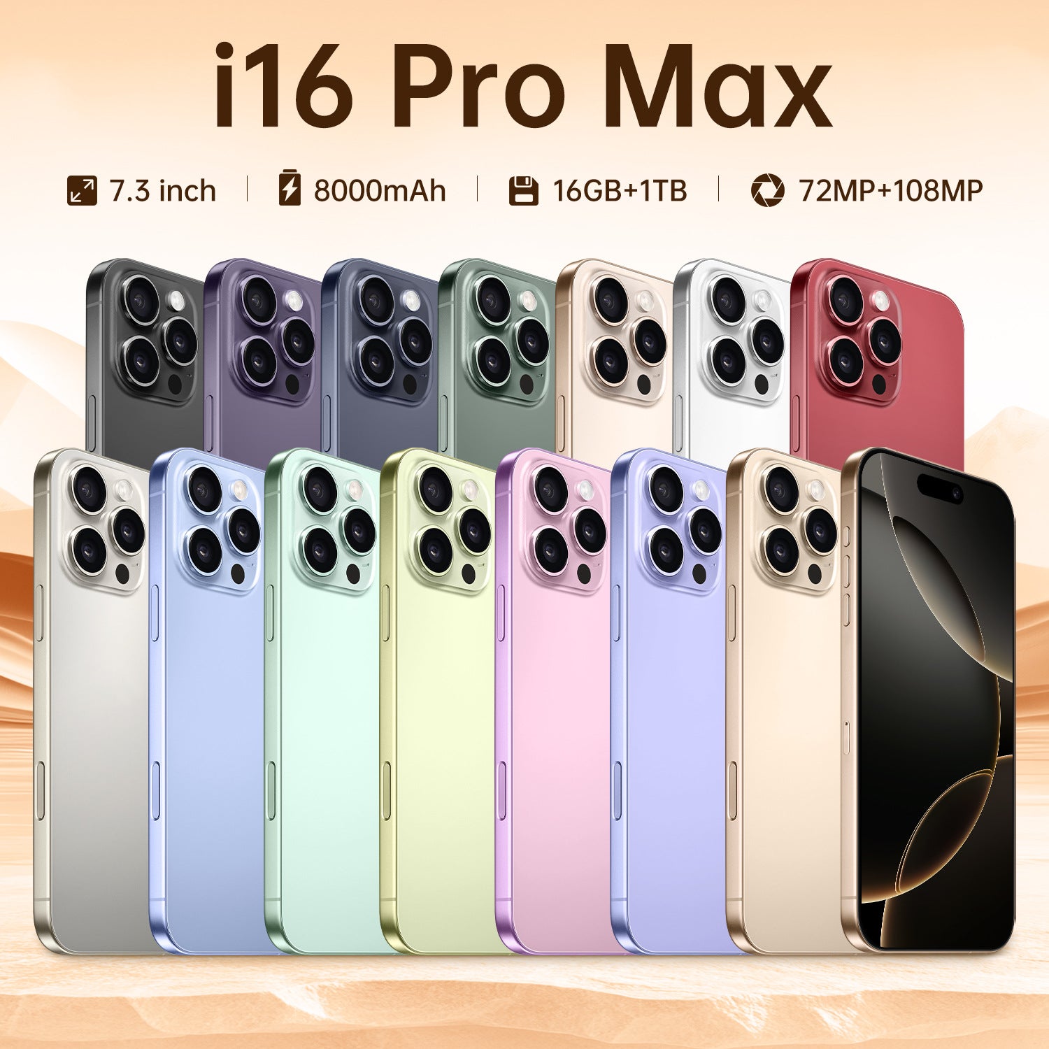 Hot-Selling Android Phone i16Pro Max Smartphone7.3Inch16+1T Factory Direct Sales of Mobile Phones