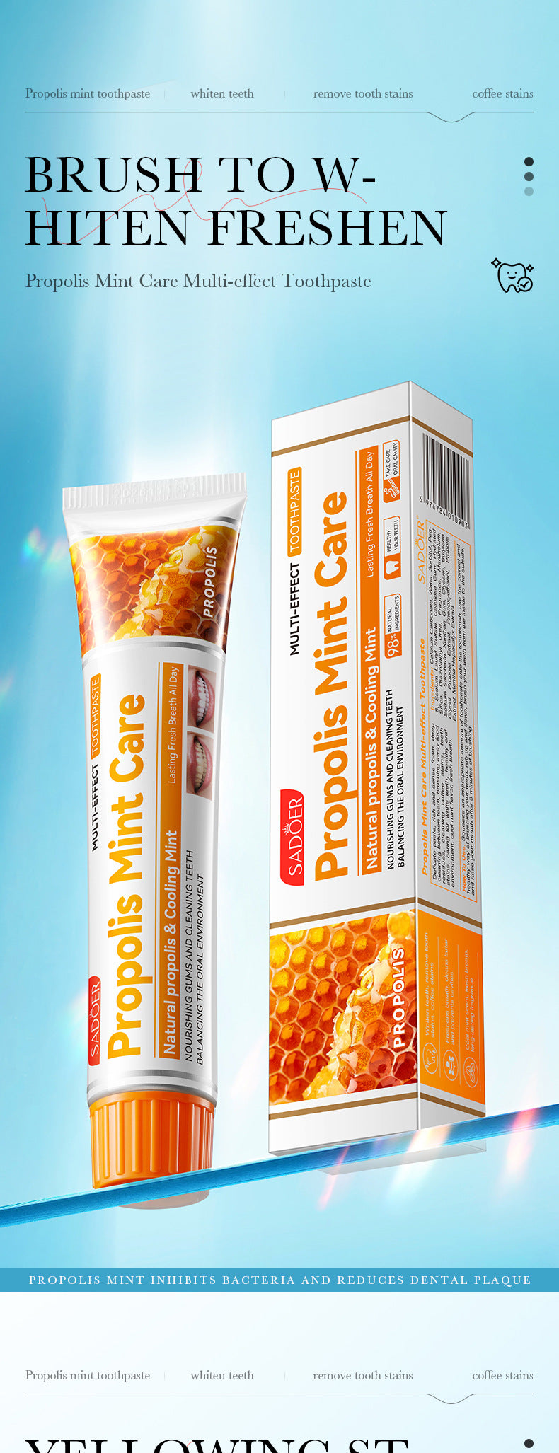 Mint Toothpaste100gSADOER Propolis Sea Salt Ginger Cleans Tartar Strengthens Teeth  Wholesale