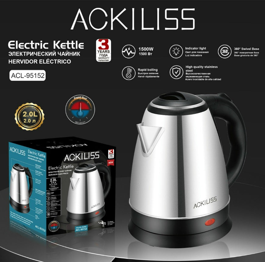 Wholesale European and American Standards2.0L Stainless Steel Inner Liner Electric Kettle Quick Pot Electric Kettle with Inner Steel Lid Gift