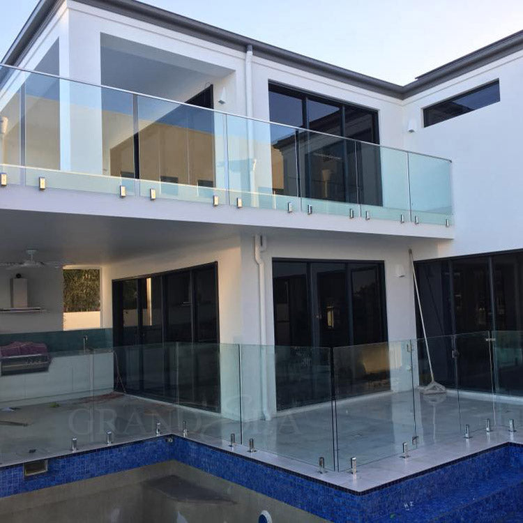 Modern clear Laminated Tempered Glass Balcony Railing Stainless Beautiful Designs