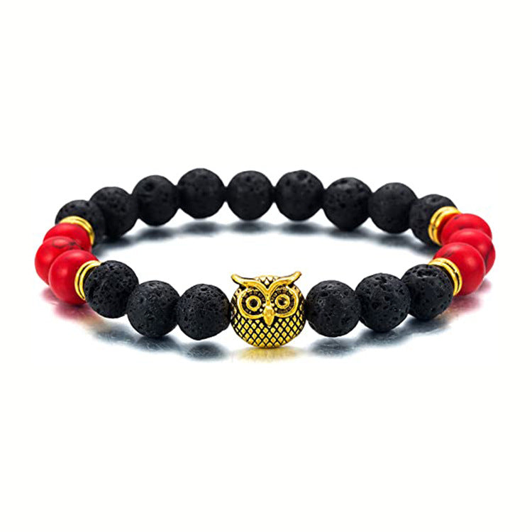 Men's Green Aventurine Volcanic Stone Bracelet8mm Bead Spacer Bracelet Tiger Eye Lapis Lazuli Volcanic Stone Owl Bracelet