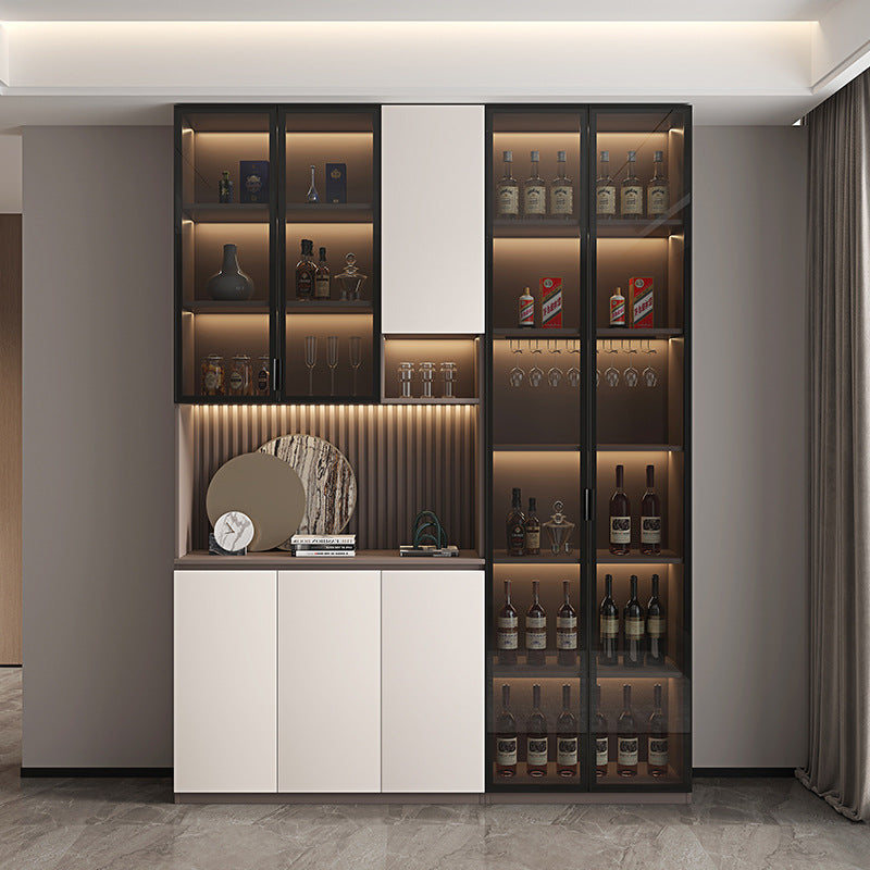 Solid Wood Sideboard Cabinet Against Wall Integrated Modern Minimalist Glass Door Wine Cabinet Dining Living Room Storage Cabinet Home Organizer