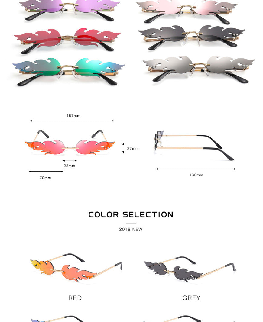 Personalized Flame Sunglasses Women's Fashion Metal Frameless Sunglasses Trendy European and American Christmas Party Quirky Glasses
