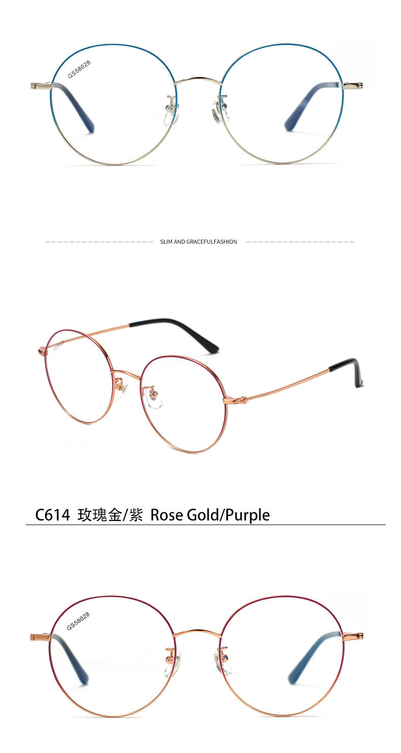 Round Frame Glasses Frame Metal Glasses Frame Women's Glasses Large Frame Light Luxury Style Rose Gold Fashion Commuting