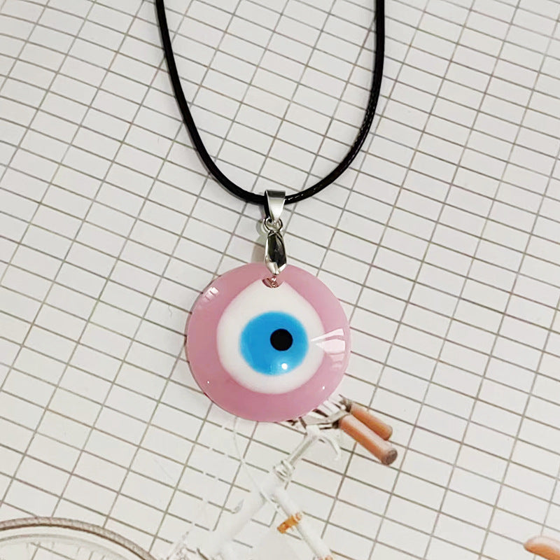 Hot-selling Devil's Eye Necklace European and American Wax Rope Turkish Blue Eyes Round Water Drop Necklace