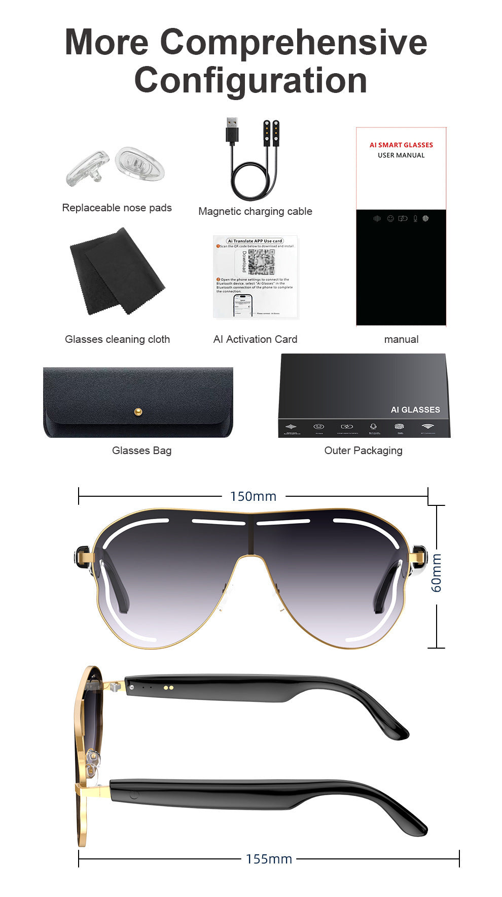 AI Translation Smart Bluetooth Glasses Sunglasses Sports Bluetooth Smart Audio Headphones Glasses Fashion Sunglasses