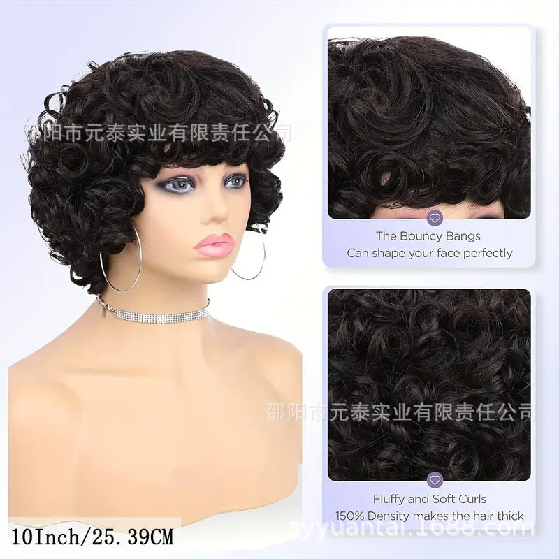 Bouncy Curly Human Hair Wig With Bangs Curly Synthetic Wigs