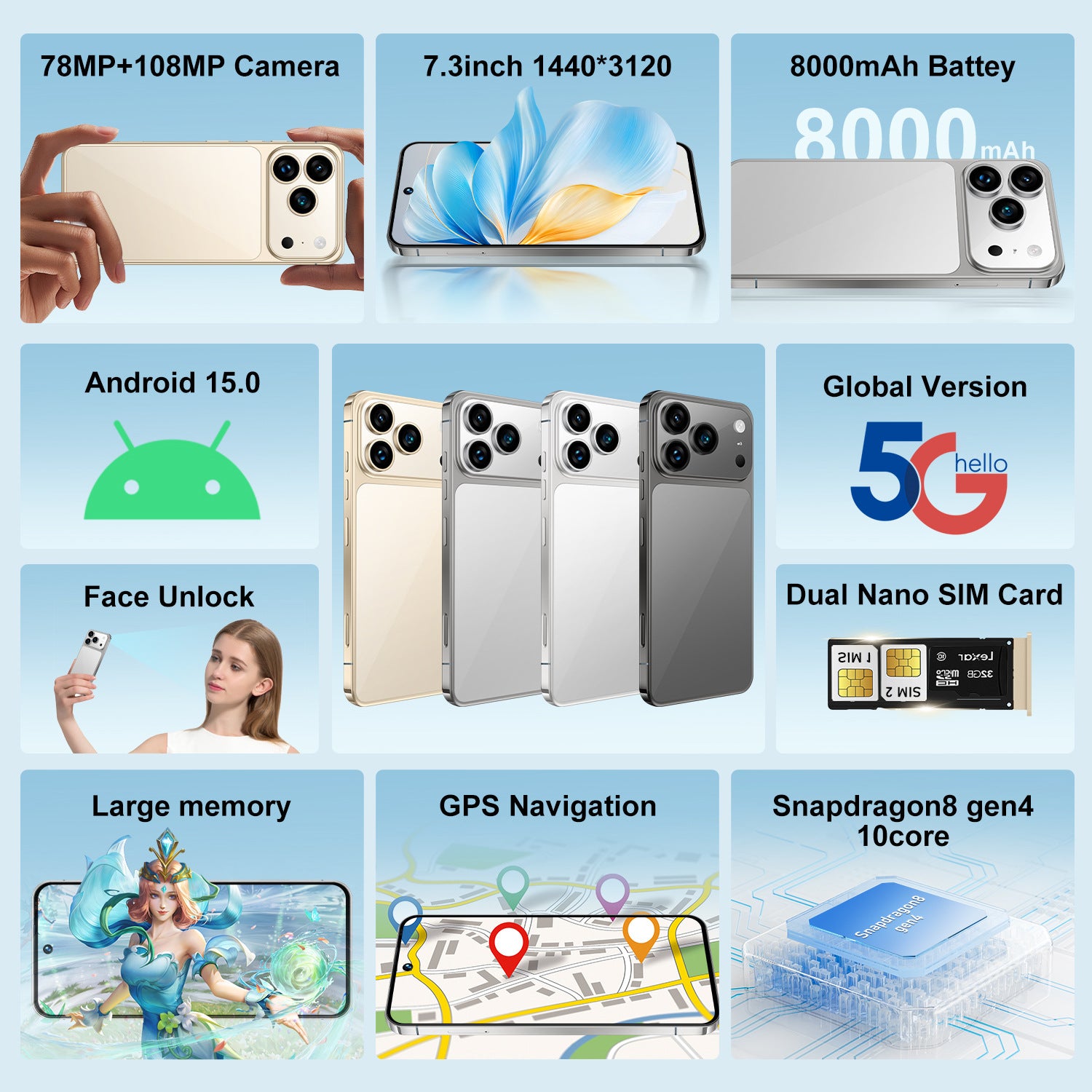 Hot Sale i17 Pro Max Android Smartphone16+1T Factory Direct Sales Mobile Phones