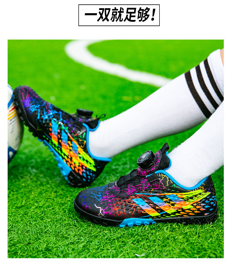 New style soccer shoes for men, women, and children with rotating buckle TF Broken Nail Style Youth Student Grassland Competition Training Shoes