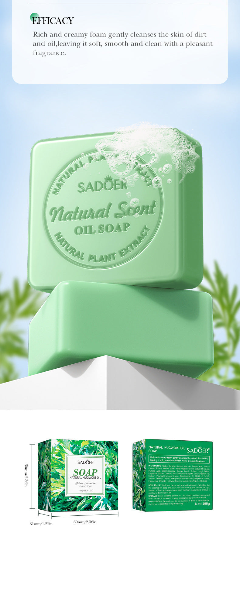 Plant and Fruit Scented Soap100g SADOER Cleansing, Moisturizing Handmade Soap  Wholesale