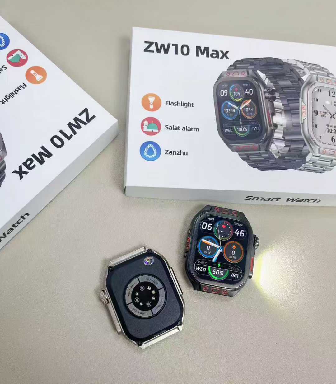 ZW10 Max Smart Watch Bluetooth Call True Heart Rate Step Sleep Monitor Flashlight Outdoor Three-Proof Sports