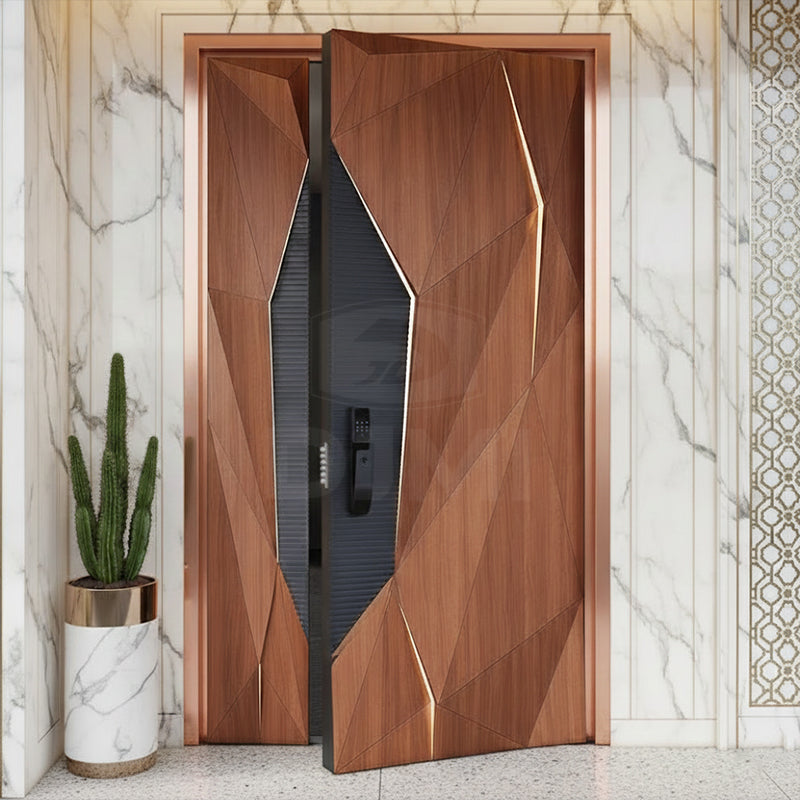 Customized New Front Security Big Modern Villa House  Solid Wood Pivot Doors Exterior Wooden Door Main Entrance