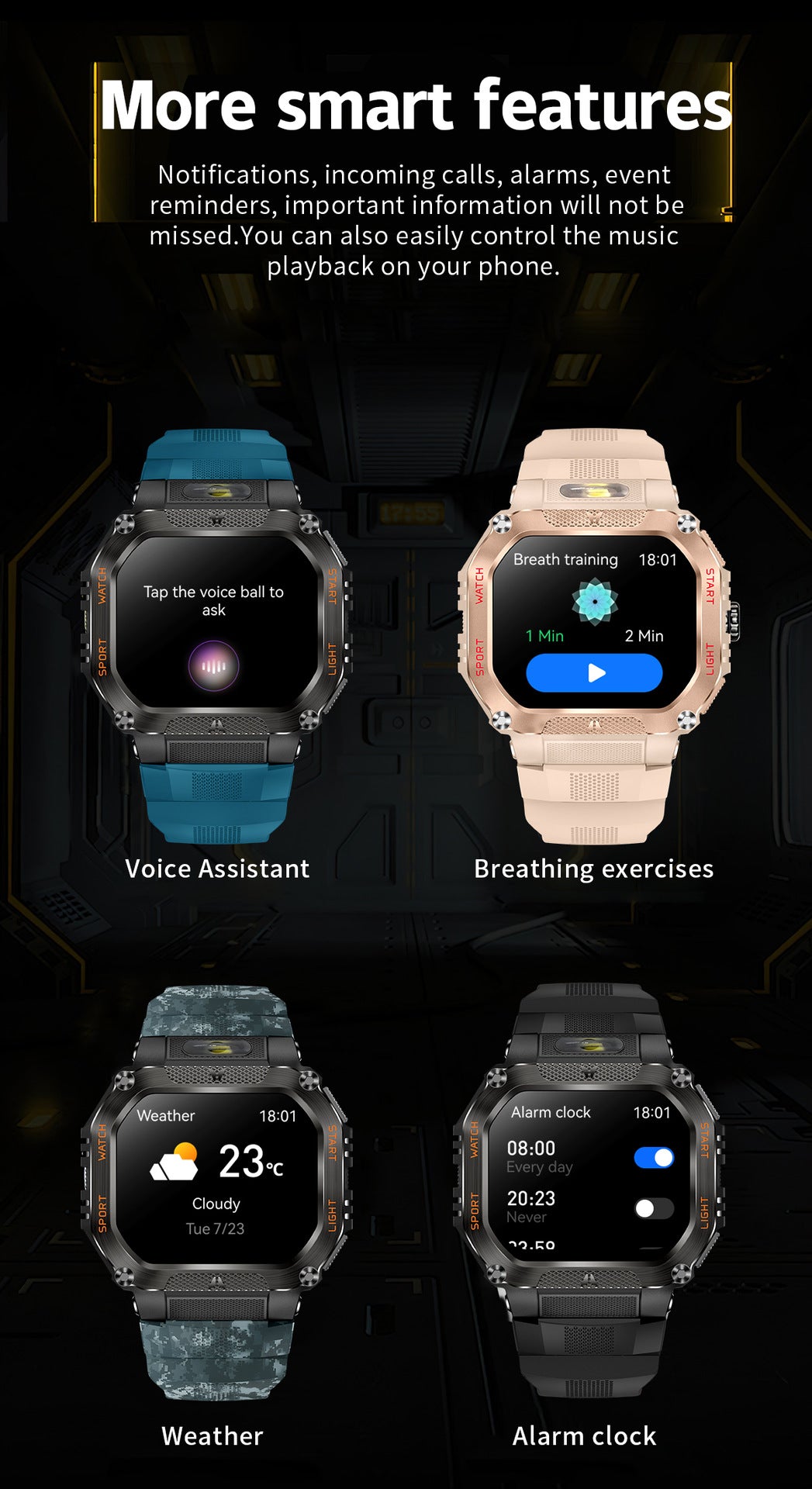 HT34Smart Watch Bluetooth Call True Heart Rate Step Sleep Monitoring3ATM Waterproof Outdoor Sports Three-Proof