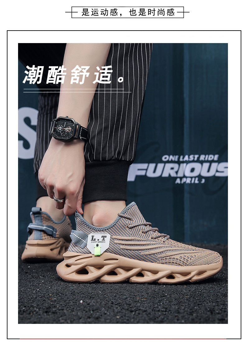 2025Men's Summer New Running Mesh Breathable Shock Absorption Sports Shoes Versatile Flyknit Large Size Mesh Casual Shoes