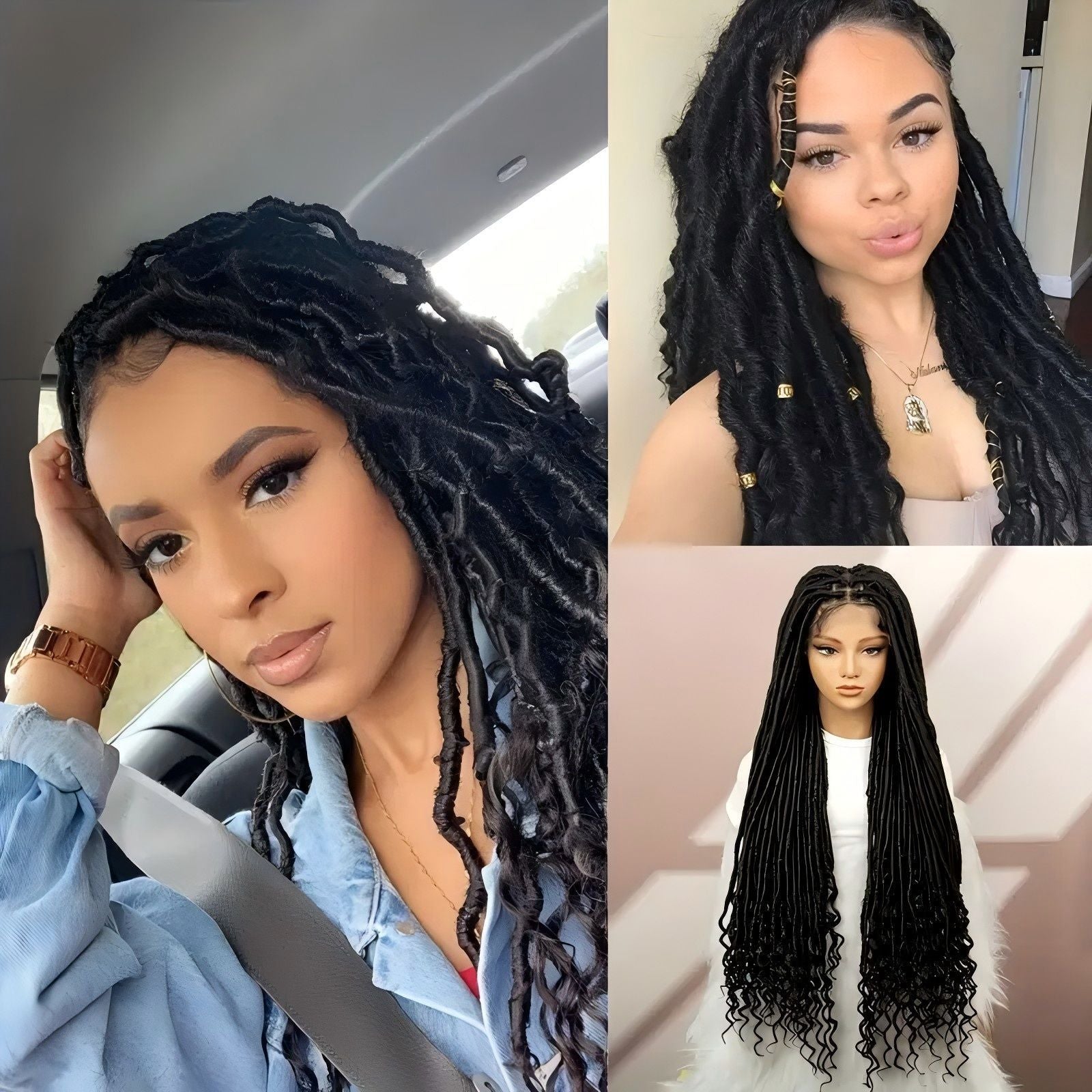Foreign Trade Cross-Border European American African Women's Full Lace Goddess of Liberty Wig Faux Locs Fashion hair