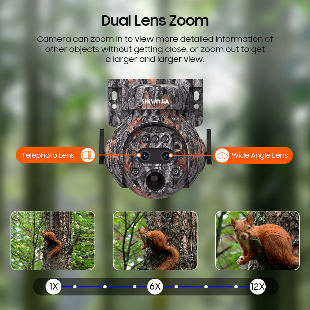 Camouflage122x Zoom Solar Camera Outdoor Forest4G Binocular HD AI Full Color Night Vision Surveillance