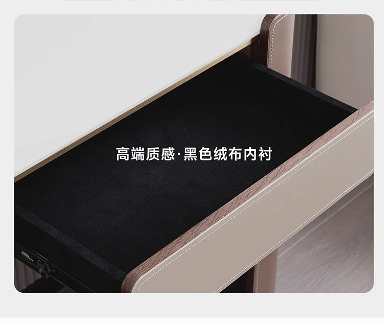 Italian Minimalist Saddle Leather Solid Wood Dressing Table Small Apartment Rock Board Makeup Table Chest of Drawers Integrated Bedroom Makeup Table