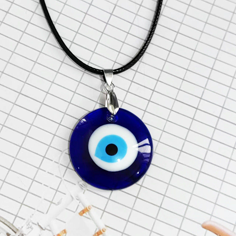 Hot-selling Devil's Eye Necklace European and American Wax Rope Turkish Blue Eyes Round Water Drop Necklace
