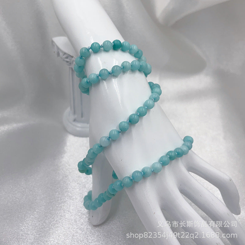 Women's Layered Turquoise Bracelet4mm Small Natural Stone Bracelet108Knotted Snowflake Volcanic Stone Long Bracelet