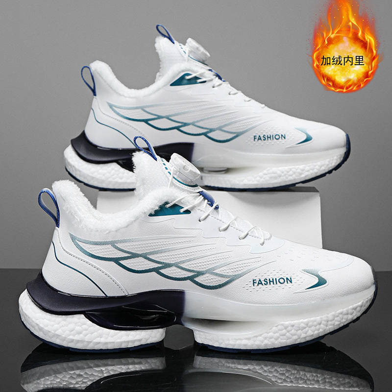 Winter Men's Shoes2025New Rotating Button Running Sports Shoes Men's Breathable Thick Bottom Popcorn Cushioning Running Shoes