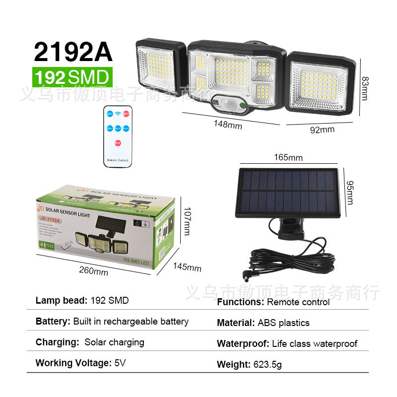 Outdoor Solar Street Light Waterproof Split Wall Light Garden Courtyard Light Human Body Sensor Light Rotatable Three-Head Light