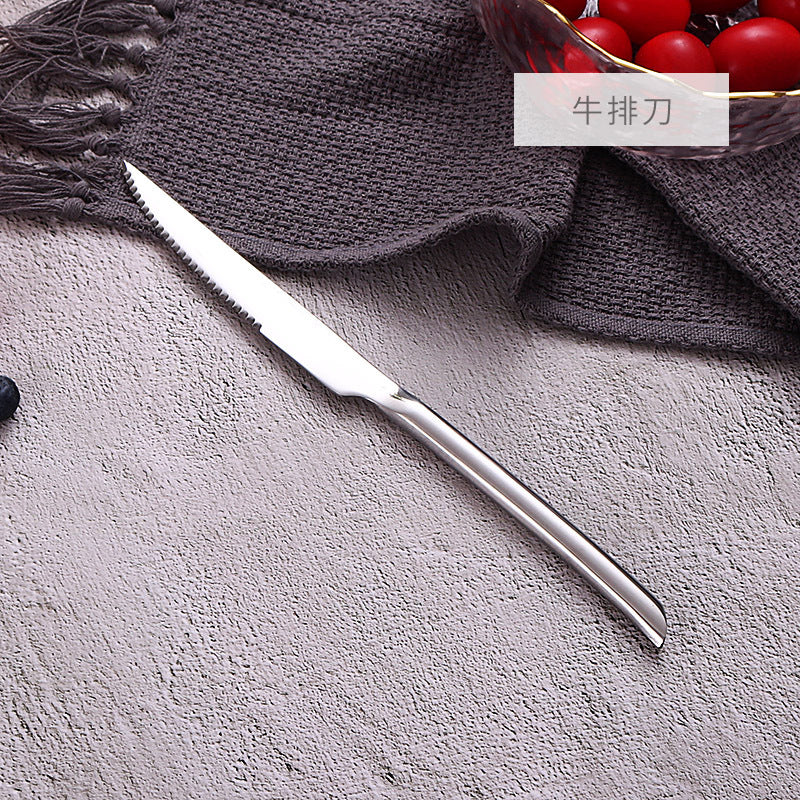 American Style Stainless Steel Western Steak Knife Slanted Tail Knife Fork Spoon Mirror Polished Tea Set3Solid Fork with Teeth