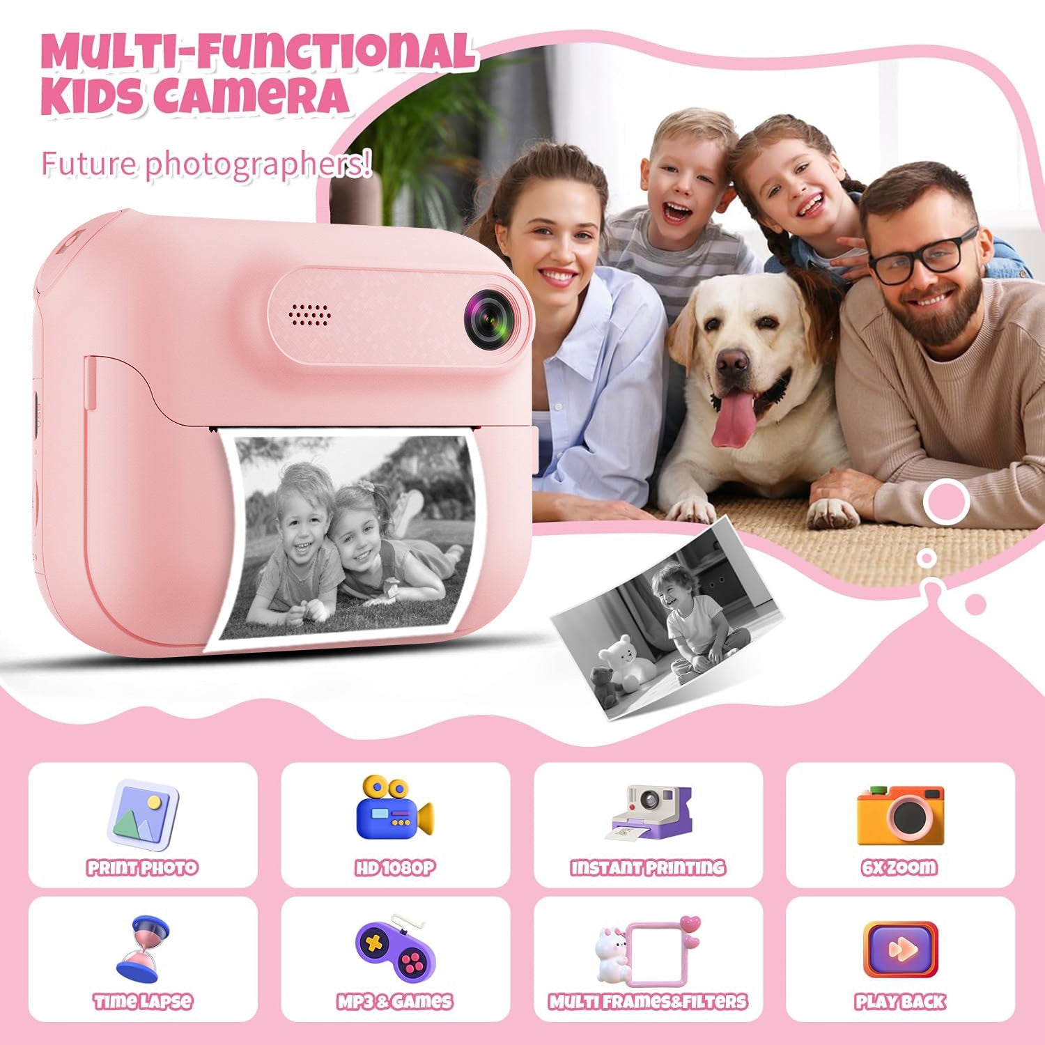 Hot-selling Polaroid Camera Children's Toy Can Take Photos and Print Black and White Photos Directly with Built-in