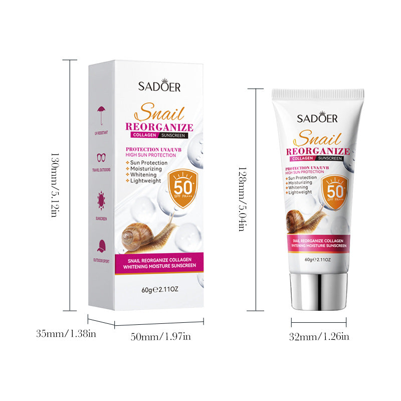 Cross-border Snail Whitening Sunscreen60g Restructured Collagen Hydrating Moisturizing Sunscreen Cream Export Manufacturer Wholesale