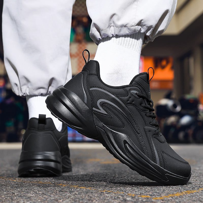 Autumn New Trend Retro Thick-Soled Height-Increasing Dad Shoes Leather Fashion Men's Shoes Wear-Resistant Non-Slip Casual Sports Shoes