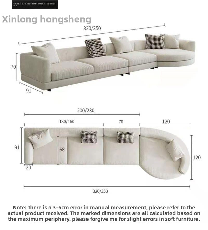 Nordic Minimalist Wabi-Sabi Style Curved Tech Fabric Sofa Italian Modern Simple Living Room Large and Small Apartment Chaise Longue Set