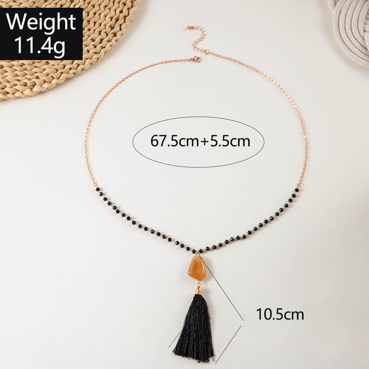 Simple Colorful Beaded Tassel y Chain Necklace Elegant Versatile Diamond-Studded Sweater Chain Jewelry