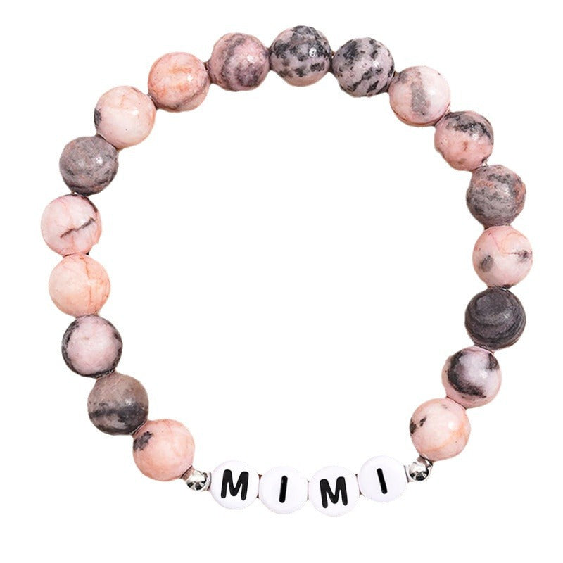 New Women's Bracelet with Letters MAMA Beaded Gift Elastic Cord Bracelet Pink Zebra Bracelet