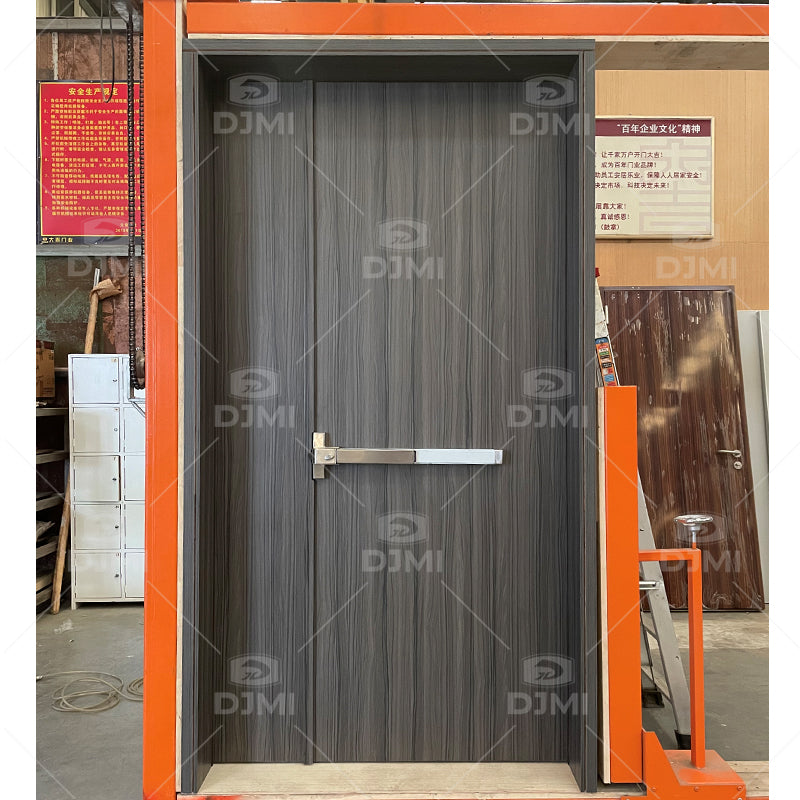 Modern Fire Rated Wood Doors Steel Metal Fire-proof Doors Single Double Swing Main Door Wooden Skin Painted Finished