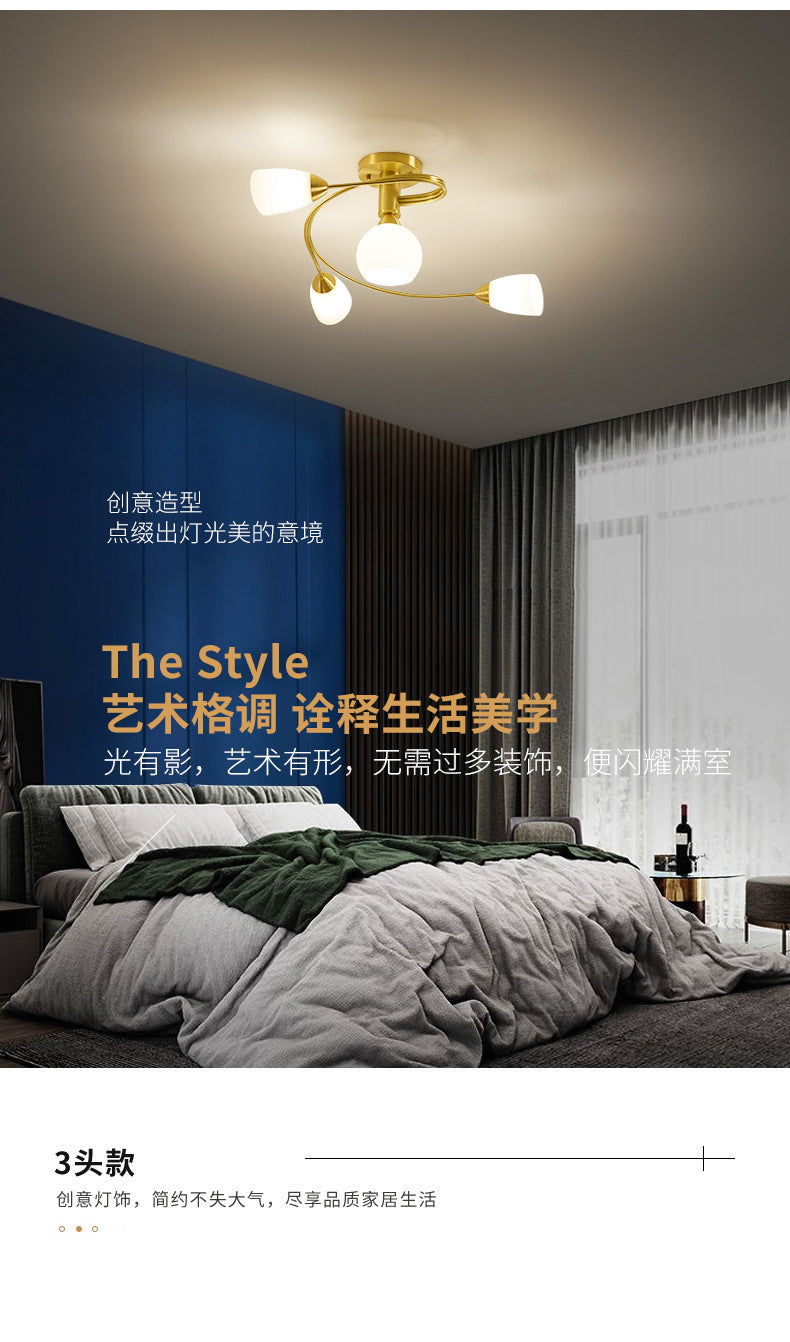 All-Copper Small Living Room Lamp Nordic Light Luxury Dining Room Copper Lamp Post-Modern Personality Creative Molecular Lamp Study Bedroom Lighting