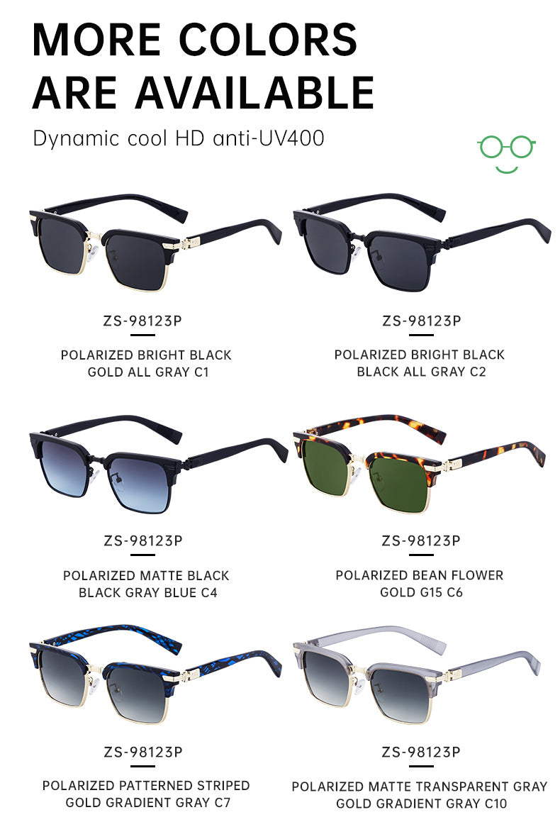 European and American New Retro Polarized Eyebrow Frame Sunglasses Men's Square Frame Sunglasses Men's Glasses Wholesale sunglasses