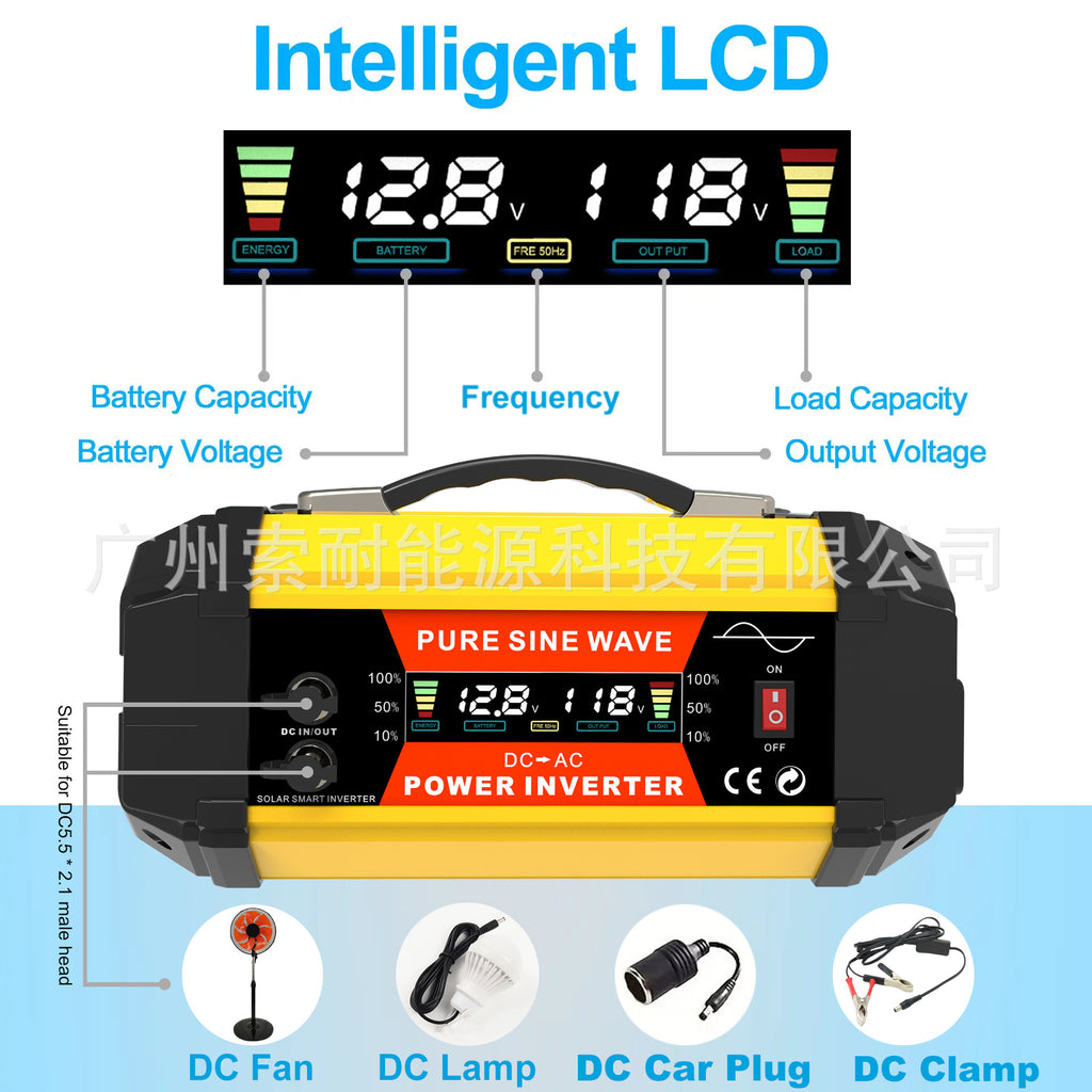 European standard socket pure sine wave inverter500W/800W/1000W 12V Turn230V Double USB Double Type-C