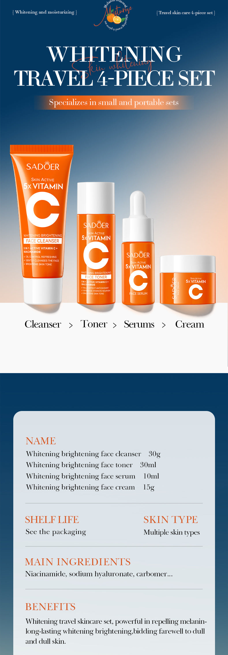Five Dimensions in  C Whitening and Moisturizing Travel Size SADOER Cleansing and Moisturizing Set  Wholesale