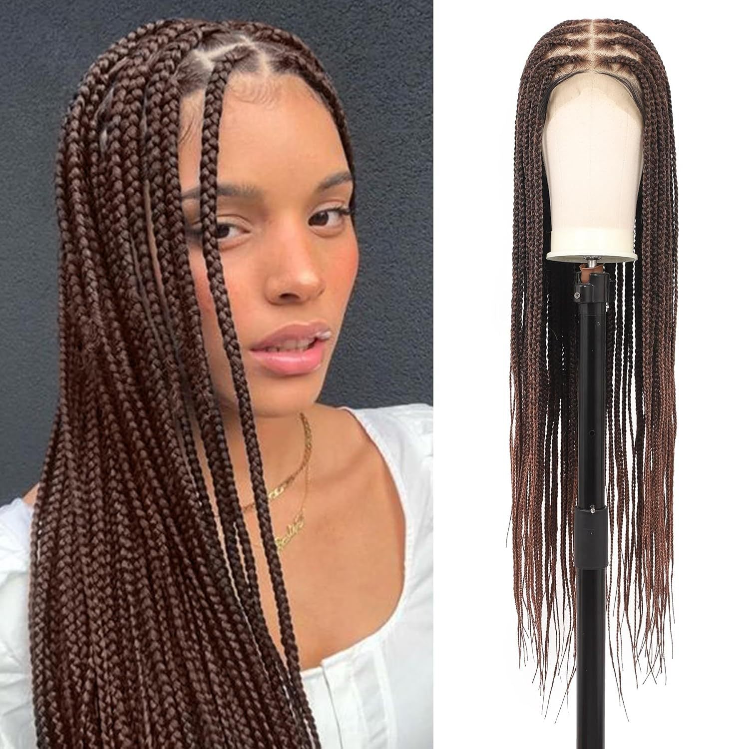 Foreign Trade Cross-Border European American African Wig for Women Full Hand-Woven Lace Three-Strand Braid Long Straight Hair Wig briad wig