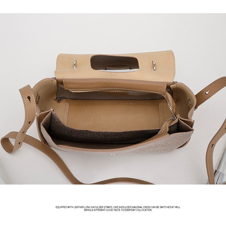 French-style Light Luxury New Niche Design Cowhide Stitching Handbag2024Crossbody Retro Small Square Bag