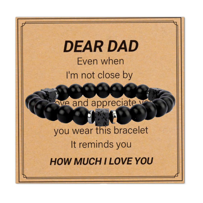 Father's Day Gift Bracelet Volcanic Stone Loose Beads Square Spacer Bracelet Men's Black Matte Agate Bracelet